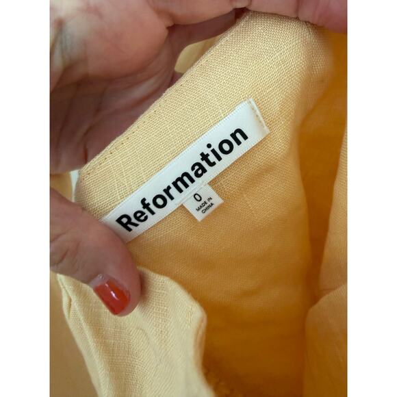 Reformation Brigitte Linen Square Neck Classic Preppy Mini Dress Yellow 0 - Picture 5 of 5